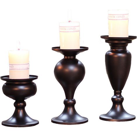 Ensemble de 3 bougeoirs, forme gourde, métal robuste, base large stable, décoration table cheminée mariage (1/5)