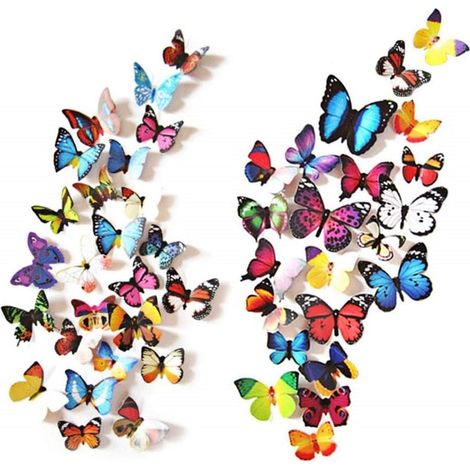 Autocollant Papillon 3D - Décor Murale Détachable - Pour Chambre Enfant Bureau Arrière-plan Photo Fête Mariage - Lot de 80 Pièces (1/5)