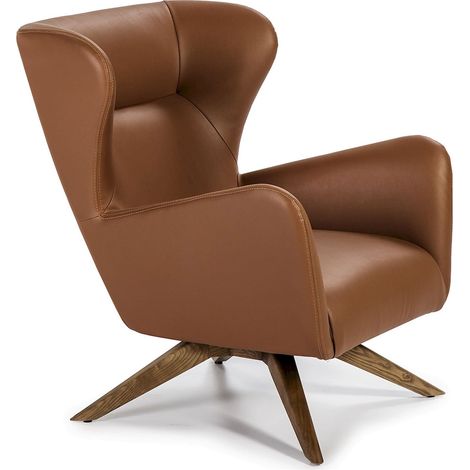 Fauteuil tournant à 360 º rembourré en similicuir pieds bois massif - Moka, noix (1/5)