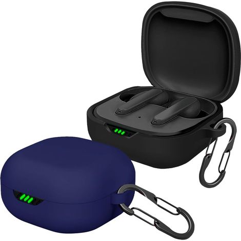 Étui pour écouteurs, ultra-fin et antichoc, en silicone liquide, pochette de rangement pour écouteurs Bluetooth, noir et bleu (1/5)
