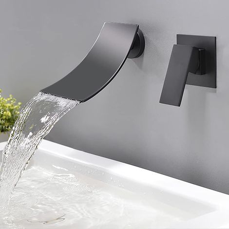 Mitigeur Lavabo Mural Noir Cascade Bec Extra-large C (1/5)