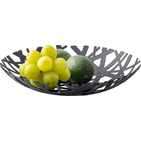 Corbeille à fruits en forme de nid, en acier - pour comptoir de cuisine, panier rond, bol décoratif - 26 x 26 x 4,5 cm, design japonais, noir (1/4)
