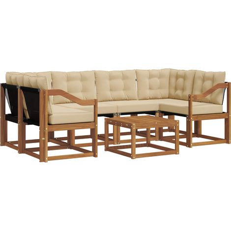 Ensemble de canapés d'extérieur 7 pcs Salon de jardin Naturel et Beige (1/5)