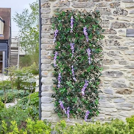 Expandable Artificial Wisteria Flower Trellis Privacy Screen 180x60cm Garden Fence Screening Panel for Balcony, Walls & Outdoor Use