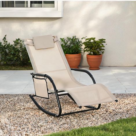 Fauteuil à bascule de jardin en métal et maille finition beige (1/5)