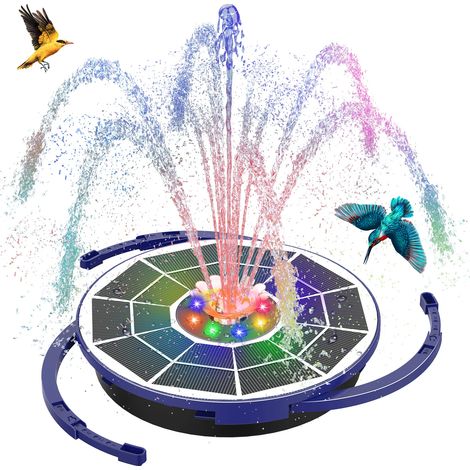 Fontaine solaire pour bain d'oiseaux (violette) 3,5 W avec pompe et lumière, fontaine solaire bleue/violette, mode automatique/nuit, idéale pour la cour. (1/5)