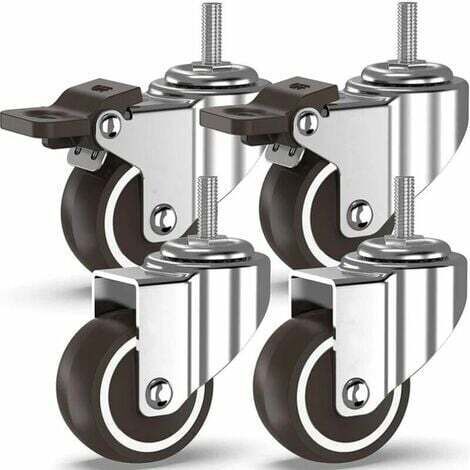 XVX Roulettes pivotantes 4 à tiges filetées, roulettes pour meubles, roues à freins pour transport industriel de planches (50 mm avec tiges M10, 2 avec freins, 2 sans freins) (1/4)