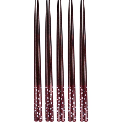 Lot de 5 paires de baguettes réutilisables en bois, écologiques et parfaites pour la cuisine (rouge). (1/5)