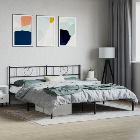 vidaXL Cadre de lit métal sans matelas et tête de lit noir 180x200 cm (1/6)