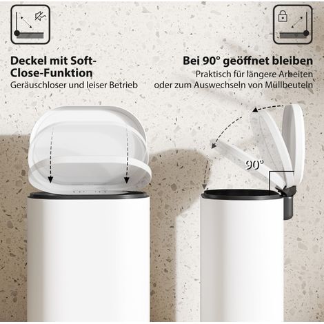 Tretmülleimer 12 L 30 x 25,5 x 37,5 cm Metall Weiß mit Soft-Close für Küche – MEUBLIV (1/5)