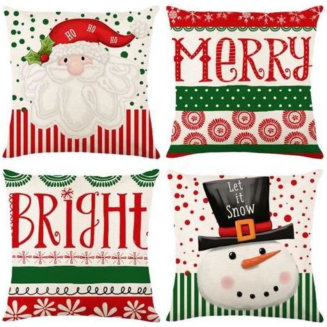 Christmas Cushion Covers - Set of 4 - 45x45cm - Linen Cotton - Hidden Zipper