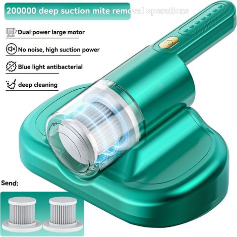 Esterilizador UV y aspiradora portátil, inalámbrico y recargable para uso doméstico, con puerto USB integrado y dos filtros. Ecológico y apto para ropa de cama, sofás y otros textiles. (1/5)
