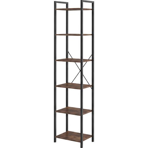 Levede Book Shelf 6-Tier Narrow Shelves Space-Saving Steel Bedroom Walnut Brown (1/5)