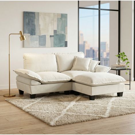 Ecksofa Chenille Beige 194x151x90 cm, modular mit beweglicher Ottomane (1/5)