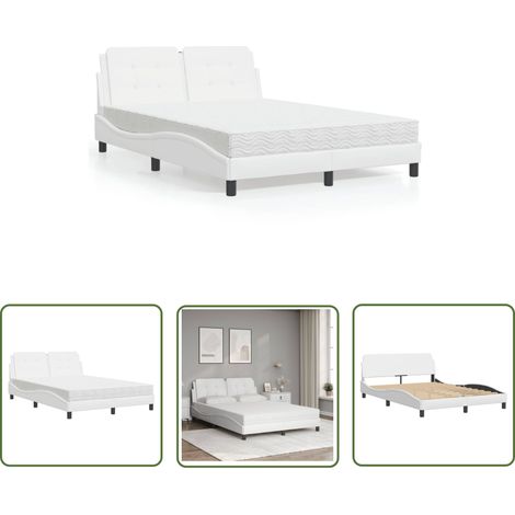 The Living Store Bett mit Matratze Weiß 140x200 cm Kunstleder - Bettsofa - Doppelbett - Boxspringbett - Schlafzimmermöbel - Weißes Bett (1/5)