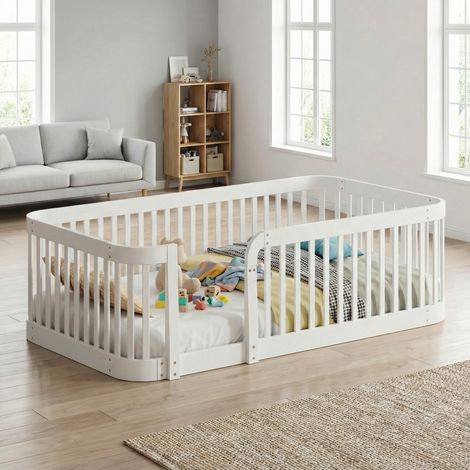 Parque modular para bebé de interior 205 x 145 x 52 cm, barrotes 7 cm, blanco, REDOM (1/5)