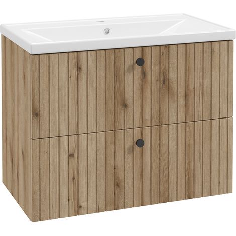 Waschtischunterschrank mit Waschbecken 80 cm Eiche RIVA-107 (1/5)