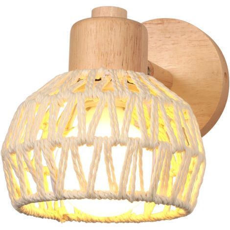 Applique Murale Intérieure 15CM Lampe Murale Réglable en Bois et Rotin Rétro E27 Luminaire Applique Vintage pour Chambre Salon (Blanc) (1/5)