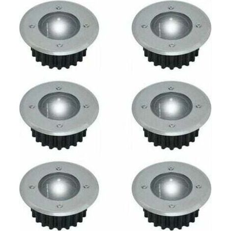 Lot de 6 spots LED solaires encastrables au sol - Diamètre : 85 mm- Ronds - Extérieur résistant au piétement - Façade en acier inoxydable (1/4)