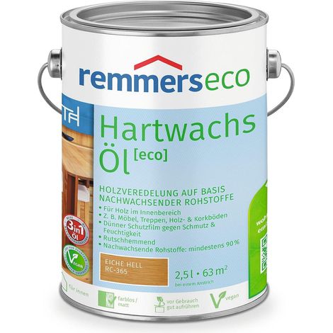 Remmers Hartwachs-Öl [eco] eiche hell, 2,5 Liter, Hartwachsöl für innen, natürliche Basis, Beize, Öl und Versiegelung in einem, nachhaltig, vegan