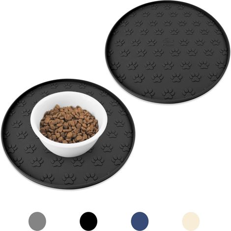 Tapis d'eau pliable en silicone noir, antidérapant, imperméable, bords hauts anti-déversement, pour chats et chiens (lot de 2) (1/5)