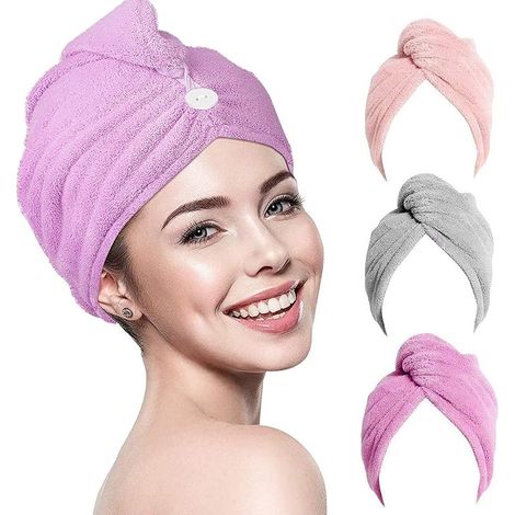 Serviette Seche Cheveux 3 pcs Serviettes De Toilette Cheveux, Serviette Cheveux, Serviettes De Serviette Hydratantes, à Forte Vitesse SèChe Et Flexible (1/5)