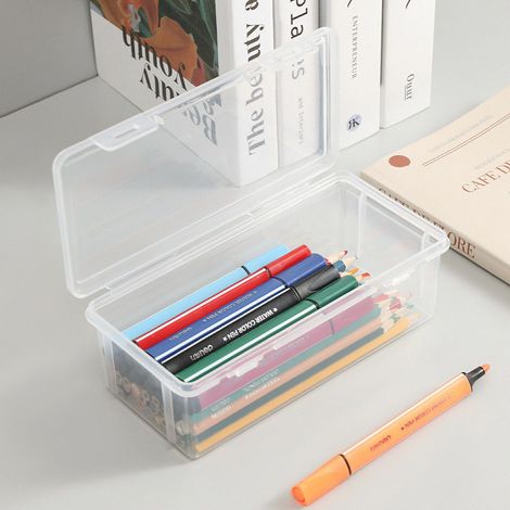 Boite A Crayons - Plastique Transparente Empilable - Grande Capacite - Pour Stylos Gel Crayons Gommes Et Marqueurs - Lot De 2 (1/5)