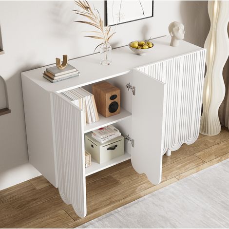 Aparador blanco con puerta de forma especial, bisagra amortiguada, forma de lágrima, 120x37,5x80,8 cm (1/5)