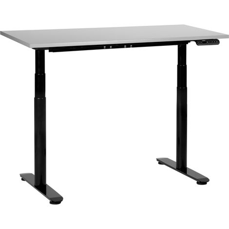 Escritorio de altura regulable eléctrico diseño moderno patas redondas 120 x 72 cm tablero gris soporte de acero negro DESTINAS