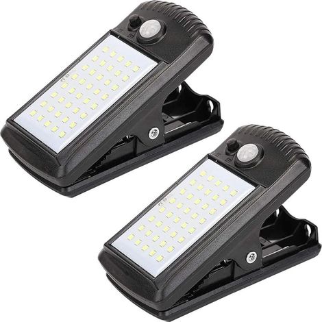 Vtizikl 2 Pack Lumières solaires extérieures 40 LED 3 modes Clip sur les lumières avec capteur de mouvement solaire, IP65 imperméable pour la cour arrière, le garage, le pont, la clôture de jardin (1/5)