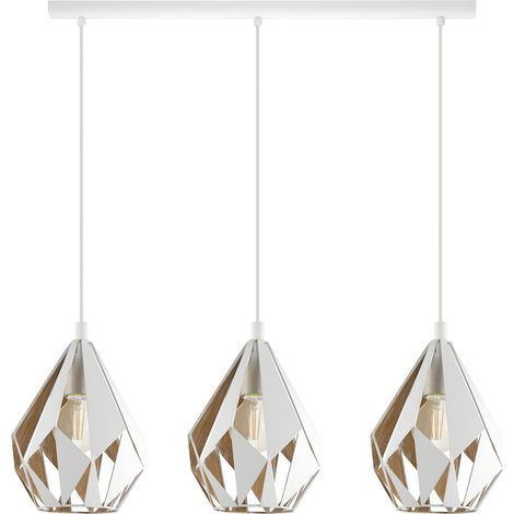 Lampadario A Sospensione Vintage Carlton 1 Acciaio Bianco Oro 3 Luci E27 (1/5)