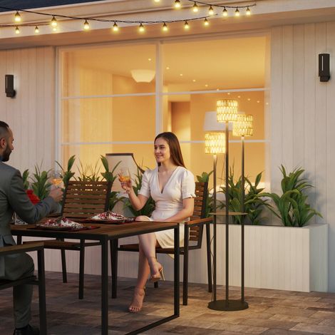 Lampada da terra solare, stile rattan, lampade solari con sensore di luce, 3 luci, luce solare stile boho, IP44, Ø37 x 144H cm (1/5)