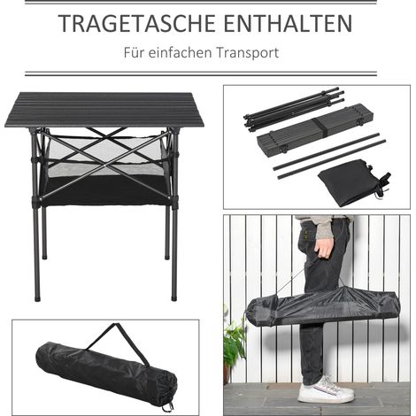 Table de camping en aluminium pliable, table pliante avec poche filet, table de pique-nique portable pour camping, jardin, fête, pique-nique, balcon, noir 70 x 70 x 69 cm (1/4)