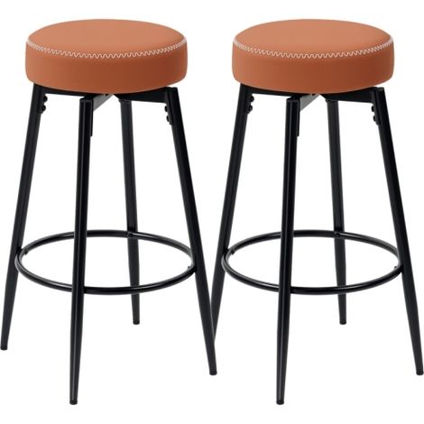 Set of Two Brown and Black Faux Leather Bar Stools for Modern Home Decor and Kitchen Use