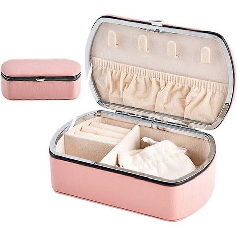 Boîte à bijoux compacte en cuir, petit coffret de rangement pour bijoux. (1/5)