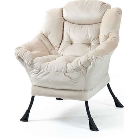 Sillón relax con estructura metálica y bolsillo lateral, tapizado color caqui, 81 x 95 cm, HOMVRA (1/4)