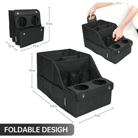 Organizzatore per seggiolino auto con 11 scomparti portaoggetti e 2 portabicchieri, colore nero. (1/5)