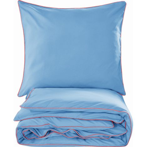 Completo letto base 160x200 blu con bordino arancione