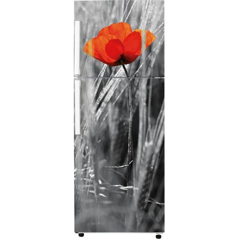 Stickers Frigo - Coquelicot - 65x150 cm - Idéal pour frigo 55x150 cm - Adhésif BRILLANT (1/2)