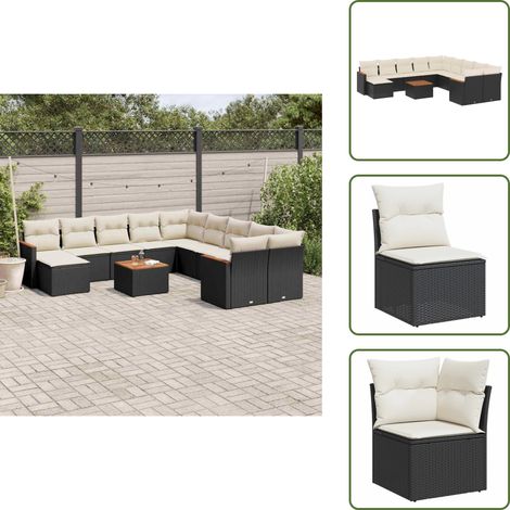 The Living Store 12-tlg. Garten-Sofagarnitur mit Kissen Schwarz Poly Rattan - Gartenmöbel - Outdoor-Set - Rattan Gartenset - PE-Rattan - Esstisch Set (1/5)