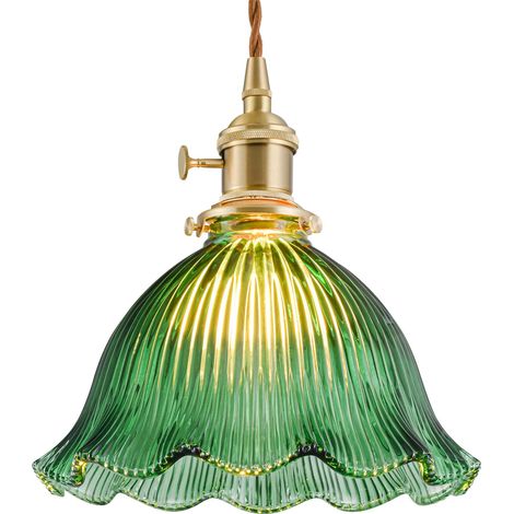 Simple bedroom chandelier with glass shade, 23 x 22 cm, dark green, 220 V, E27 socket (bulb not included), 12 cm frame