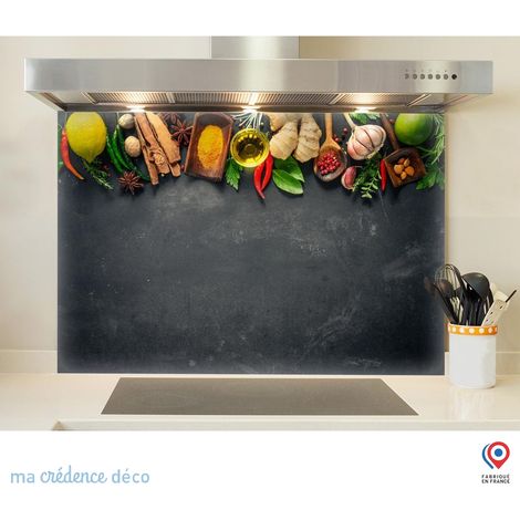 Fond de hotte : Epices sur ardoise - Verre trempé - 60 cm - 45 cm (1/5)
