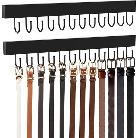 CCYKXA  Set of 2 wooden wall hangers with 24 metal hooks, 360° rotation, large capacity, black (1/5)