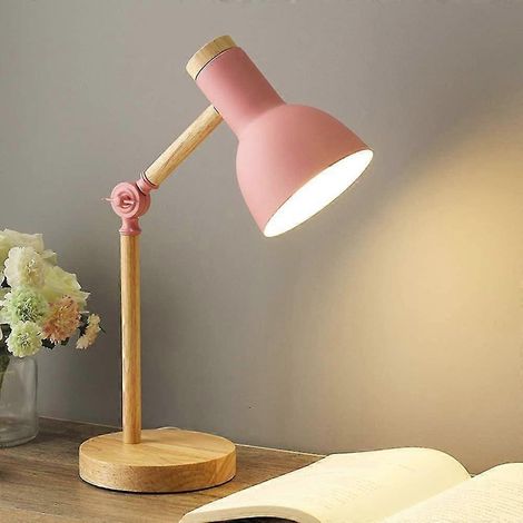 Lampe de table LED de lecture au design classique en bois, avec bras articulés en bois, douille E27, lampe de table, lampe de travail, lampe de bureau, lampe de chevet - Rose (1/5)