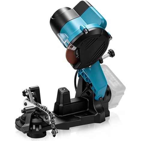 220W Affûteuse de Chaîne de Tronçonneuse Èlectrique 6500 tr/min avec LED, Réglage de L'angle d'affûtage avec Èchelle, Meule Ø100mm, Affûteur de Chaîne de Scie Compatible avec Batteries Makita 18V