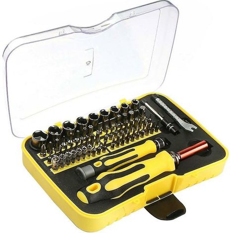 royaluxe -Tournevis de précision, ensemble d'outils de réparation portables 70 en 1 pour ordinat/ordinat portable/iPhone/lunettes/montre/smartphone (jaune) (1/5)