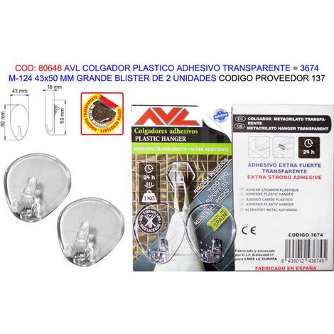Gancio adesivo in plastica trasparente M12443 50mm BL2U3674 (137)