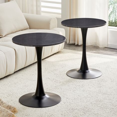 Mesa auxiliar redonda 60 cm negra de MDF y metal con diseño efecto mármol y base estable (1/5)