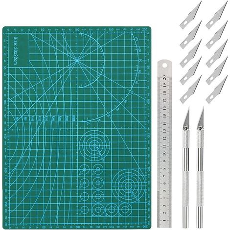 MIPIAC Tapis de Decoupe A4 Auto-Cicatrisant Cutting Mat Double Face avec Règle en acier avec 2 Scalpel de Découpe et 10 Lames de Rechange pour Bricolage Artisanat Scrapbooking (1/5)