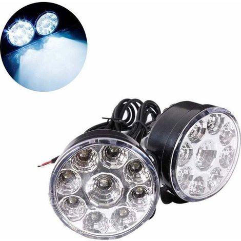 Set mit 2 runden, weißen 12V 4,5W Tagfahrleuchten für Autos, universelle runde 9LED-Nebelscheinwerfer